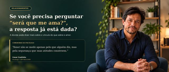 Cesar Coutinho, psicólogo clínico em Indaiatuba, sentado em ambiente de atendimento, na abertura da publicação sobre a dúvida "será que me ama".